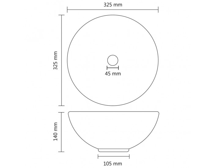 Sonata Мивка за баня лукс кръгла матово черна 32,5x14 см керамика