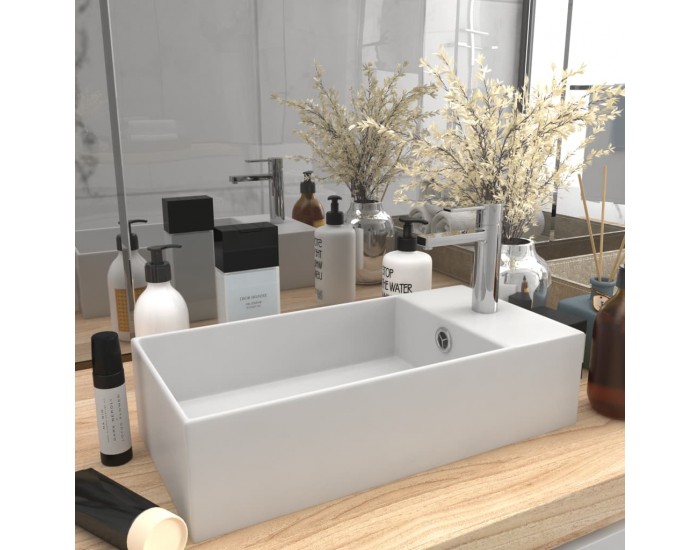 Sonata Мивка за баня с преливник, керамична, матово бяла