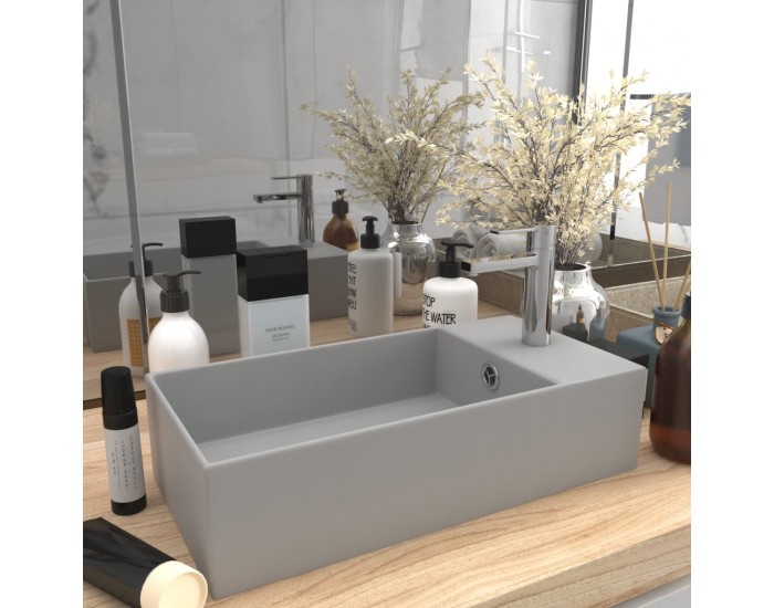 Sonata Мивка за баня с преливник, керамична, светлосива