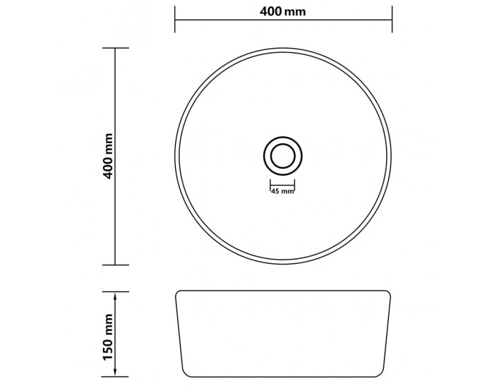 Sonata Луксозна кръгла мивка, матово бяла, 40x15 см, керамика