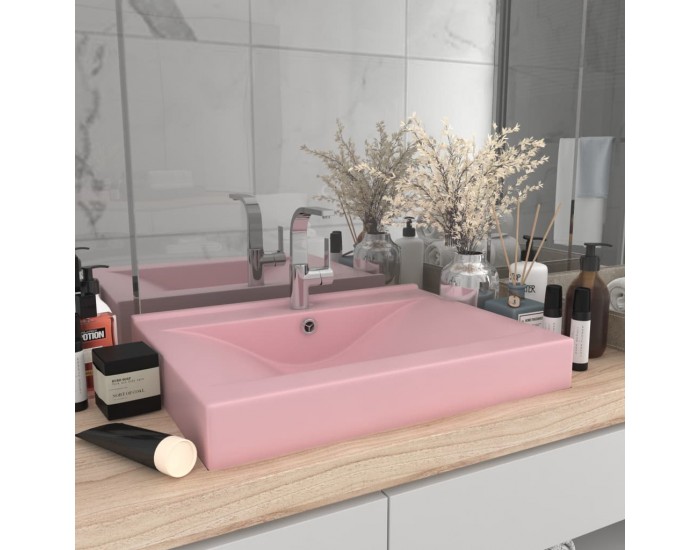Sonata Луксозна мивка с отвор за кран розов мат 60x46 см керамика