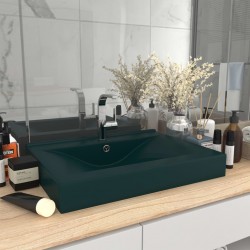 Sonata Луксозна мивка с отвор за кран тъмнозелен мат 60x46 см керамика - Мивки и Смесители