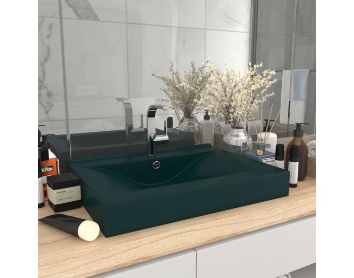 Sonata Луксозна мивка с отвор за кран тъмнозелен мат 60x46 см керамика