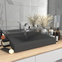 Sonata Луксозна мивка с отвор за кран тъмносив мат 60x46 см керамика - Мивки и Смесители