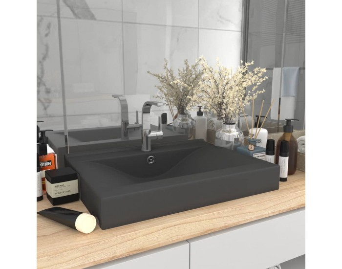 Sonata Луксозна мивка с отвор за кран тъмносив мат 60x46 см керамика
