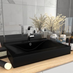 Sonata Луксозна мивка с отвор за кран черен мат 60x46 см керамика - Мивки и Смесители