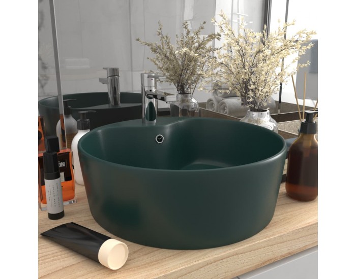 Sonata Луксозна мивка с преливник тъмнозелен мат 36x13 см керамика