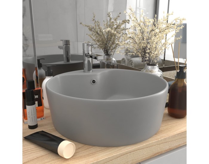 Sonata Луксозна мивка с преливник светлосив мат 36x13 см керамика