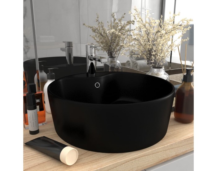 Sonata Луксозна мивка с преливник черен мат 36x13 см керамика