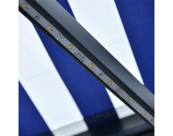 Sonata Ръчно прибиращ се сенник с LED, 300x250 см, синьо и бяло Sonata Ръчно прибиращ се сенник с LED, 300x250 см, синьо и бяло