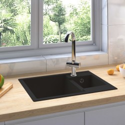 Sonata Кухненска мивка с преливник, двойно корито, черна, гранит - Мивки