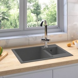Sonata Кухненска мивка с преливник, двойно корито, сива, гранит - Мивки