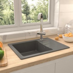Sonata Кухненска мивка с преливник, овал, сива, гранит - Мивки