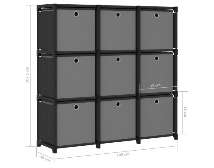 Sonata Рафт с 9 кубични отделения с кутии черен 103x30x107,5 см плат Sonata Рафт с 9 кубични отделения с кутии черен 103x30x107,5 см плат