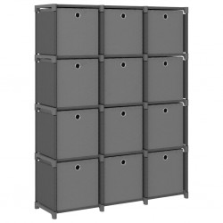 Sonata Рафт с 12 кубични отделения с кутии, сив, 103x30x141 см, плат - Етажерки