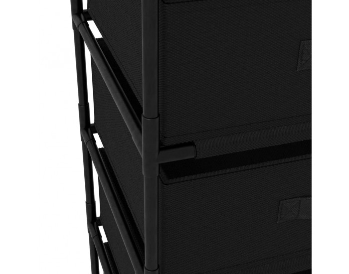Sonata Етажерка за съхранение с 4 текстилни кошове, стомана, черна