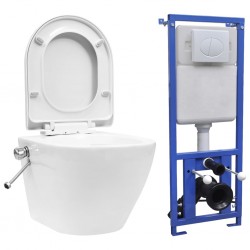 Sonata Окачена тоалетна чиния без ръб, скрито казанче, керамика, бяла - Продукти за баня и WC