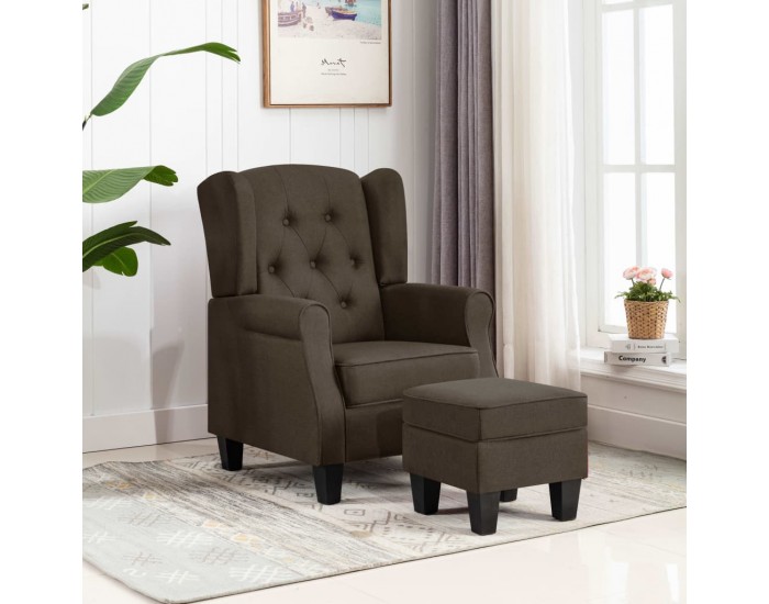 Sonata H Фотьойл с табуретка за крака, кафяв, текстил