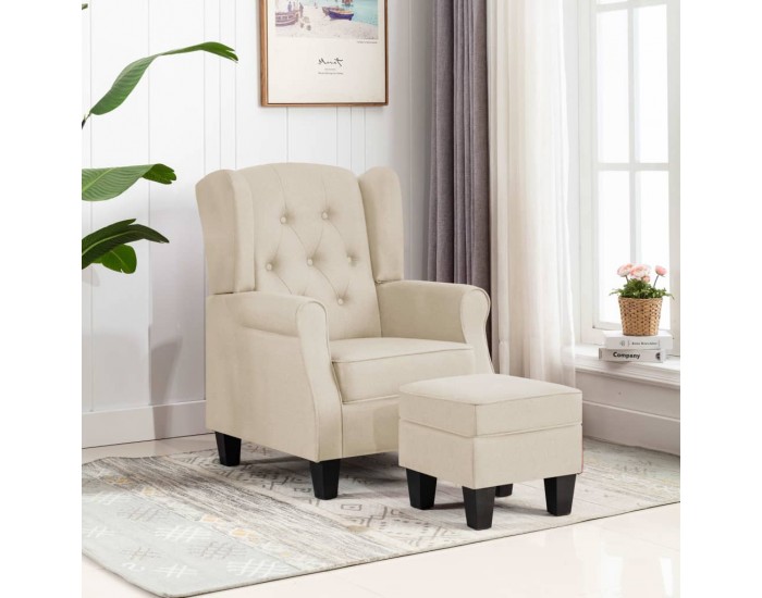 Sonata H Фотьойл с табуретка за крака, кремав, текстил