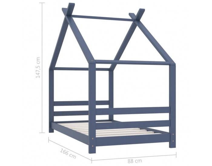 Sonata Рамка за детско легло, сива, борово дърво масив, 80x160 см