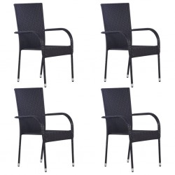 Sonata Стифиращи външни столове, 4 бр, полиратан, черни - Градински столове