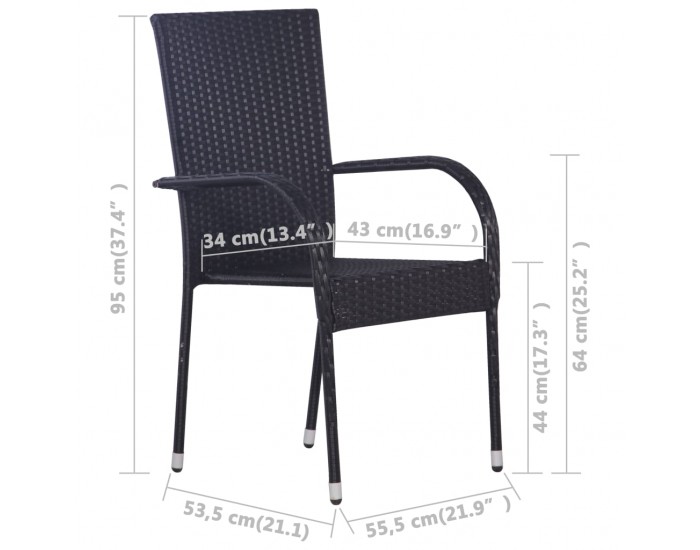 Sonata Стифиращи външни столове, 4 бр, полиратан, черни