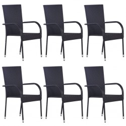 Sonata Стифиращи външни столове, 6 бр, полиратан, черни - Градински столове