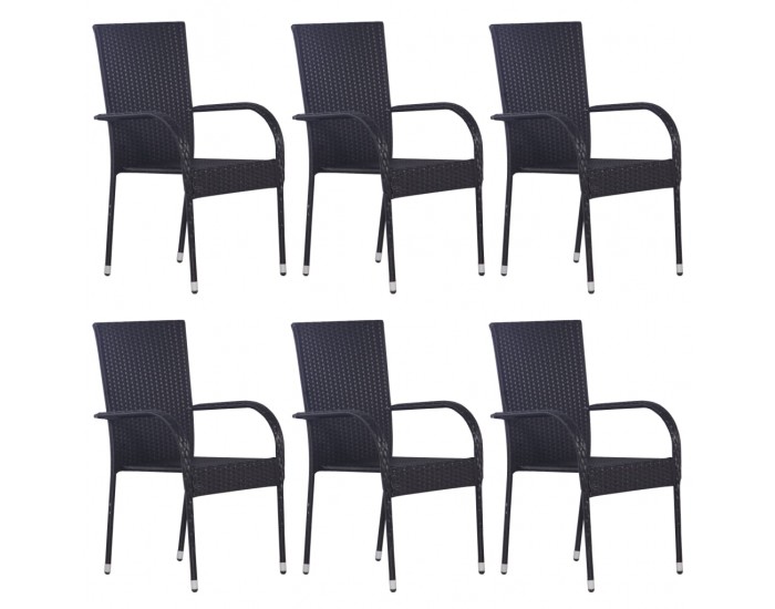Sonata Стифиращи външни столове, 6 бр, полиратан, черни
