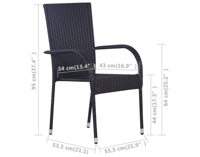 Sonata Стифиращи външни столове, 6 бр, полиратан, черни