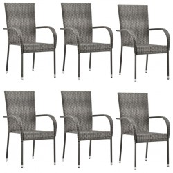 Sonata Стифиращи външни столове, 6 бр, сиви, полиратан - Градински столове