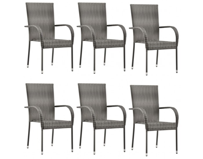 Sonata Стифиращи външни столове, 6 бр, сиви, полиратан