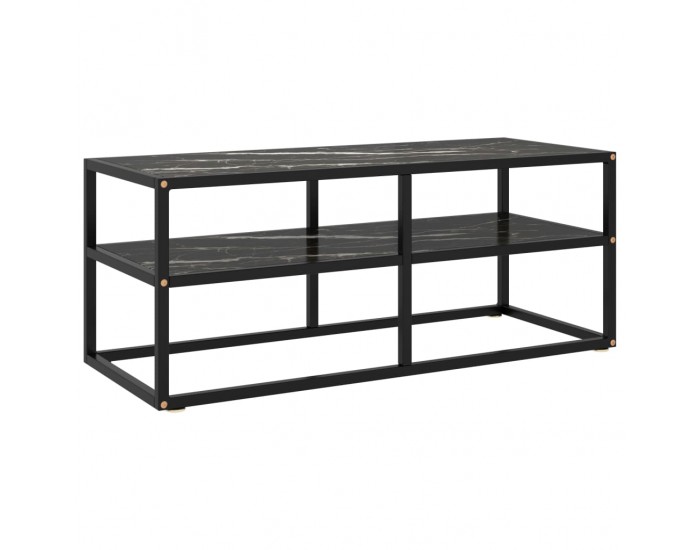 Sonata ТВ шкаф, черен с черно мраморно стъкло, 100x40x40 см