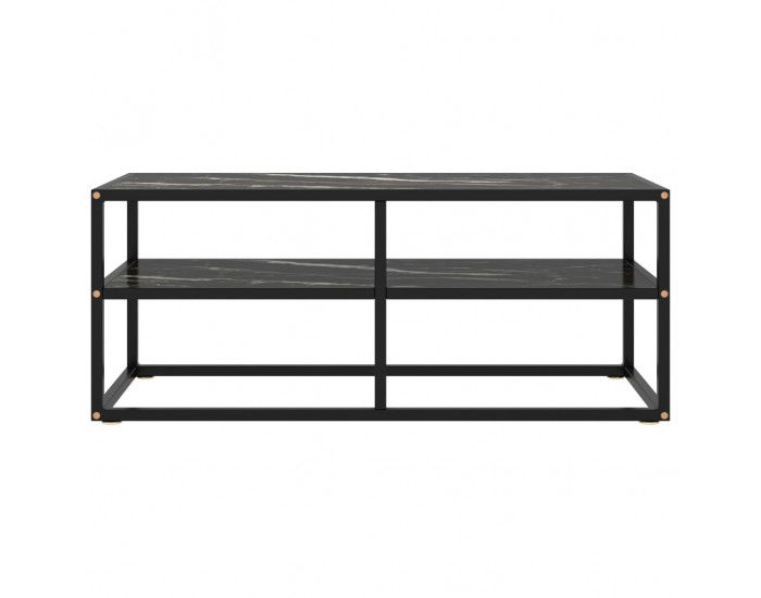 Sonata ТВ шкаф, черен с черно мраморно стъкло, 100x40x40 см