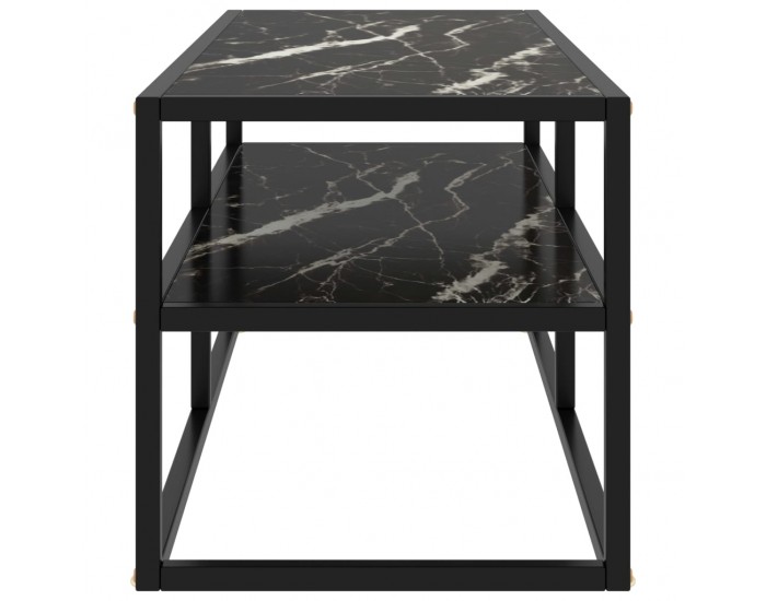 Sonata ТВ шкаф, черен с черно мраморно стъкло, 100x40x40 см