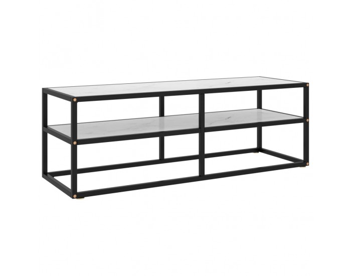 Sonata ТВ шкаф, черен, с бяло мраморно стъкло, 120x40x40 см