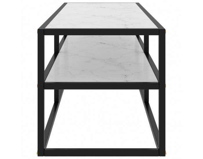 Sonata ТВ шкаф, черен, с бяло мраморно стъкло, 120x40x40 см