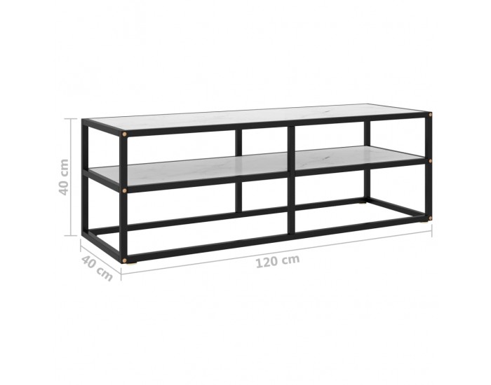 Sonata ТВ шкаф, черен, с бяло мраморно стъкло, 120x40x40 см