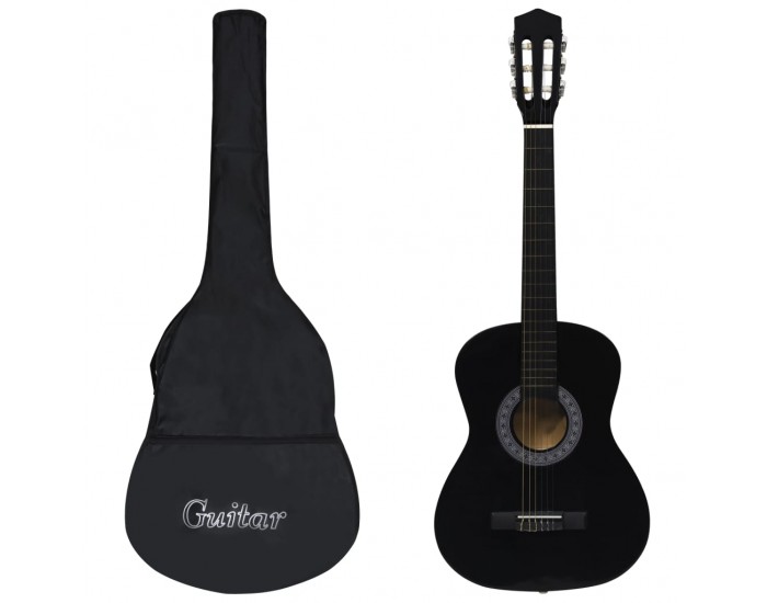 Sonata Класическа китара за начинаещи с калъф, черна, 3/4, 36"