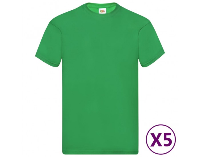 Fruit of the Loom Оригинални тениски, 5 бр, зелени, S, памук