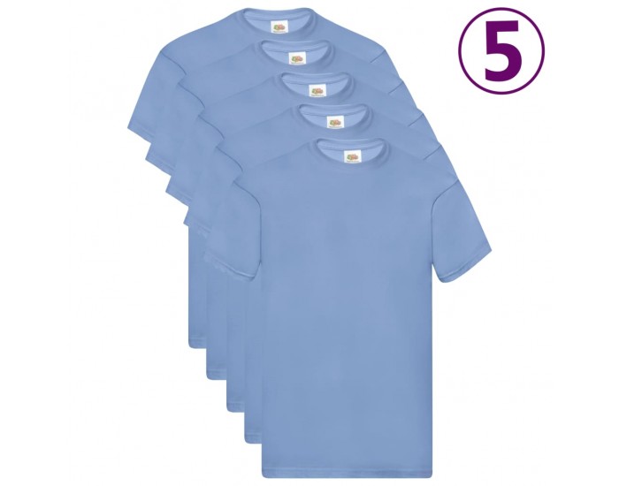 Fruit of the Loom Оригинални тениски, 5 бр, светлосини, XL, памук