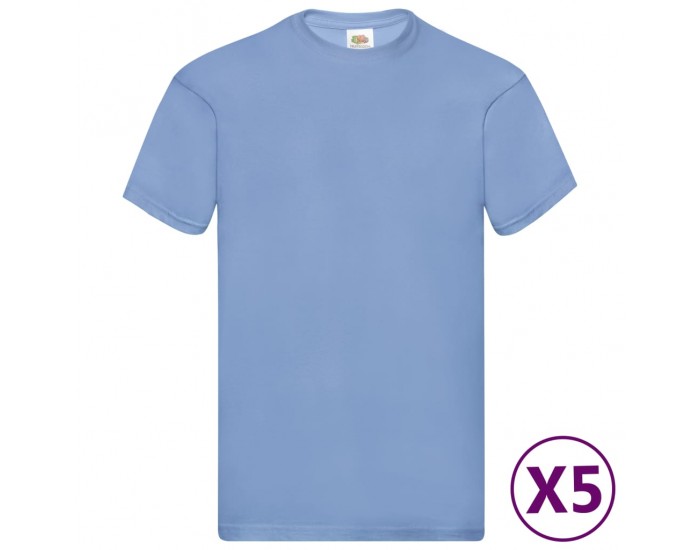 Fruit of the Loom Оригинални тениски, 5 бр, светлосини, XL, памук