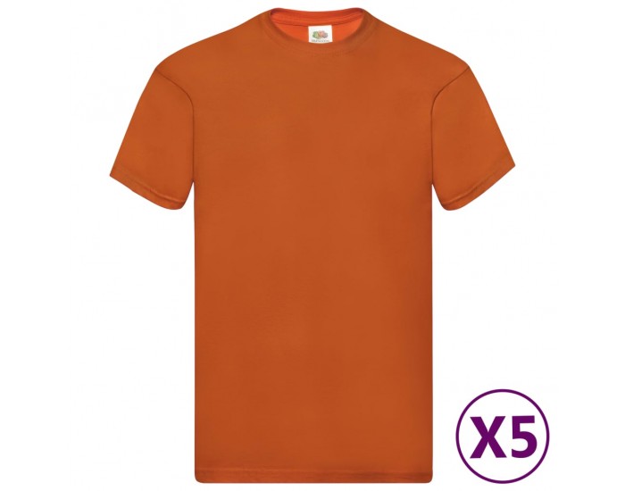 Fruit of the Loom Оригинални тениски, 5 бр, оранжеви, S, памук