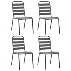 Sonata Градински столове, 4 бр, ламелен дизайн, тъмносиви, стомана - Градински столове