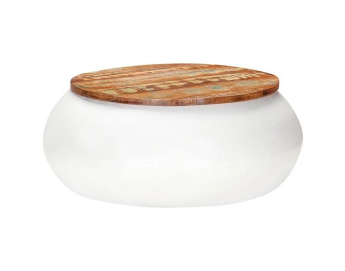 Sonata H Маса за кафе, бяла, 68x68x30 см, регенерирано дърво масив