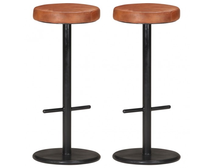 Sonata Бар табуретки, 2 бр, кафяви, естествена кожа