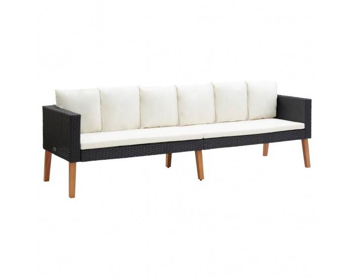 Sonata 3-местен градински диван с възглавници, полиратан, черен