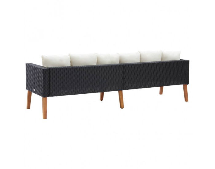 Sonata 3-местен градински диван с възглавници, полиратан, черен