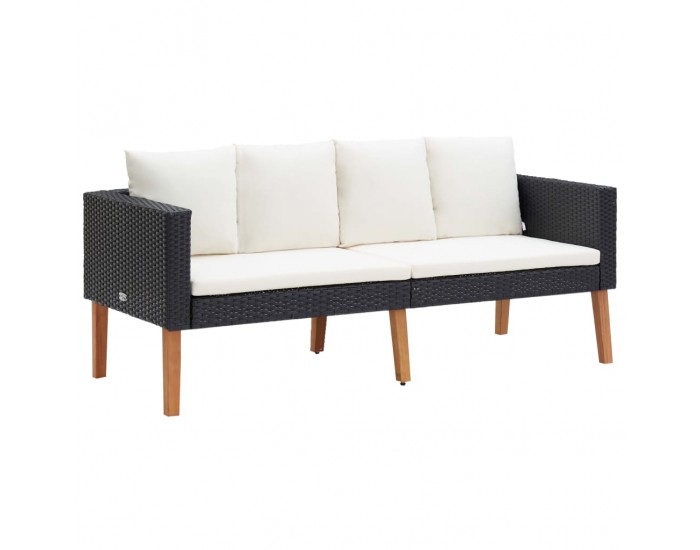 Sonata 2-местен градински диван с възглавници, полиратан, черен
