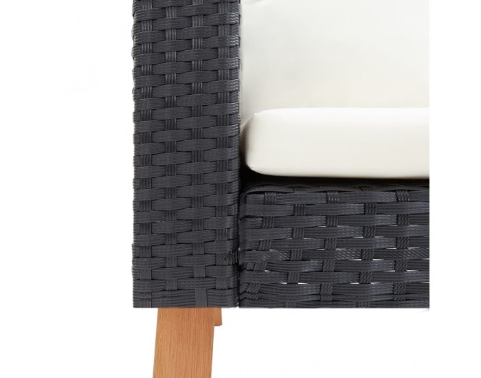 Sonata Едноместен градински диван с възглавници, полиратан, черен