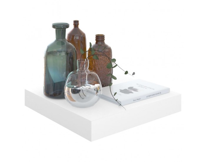 Sonata Окачен стенен рафт, бял гланц, 23x23,5x3,8 см, МДФ